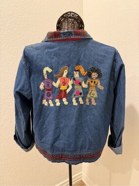 SD Collection Blue Denim Jacket with Multicolor Embroidered Girls